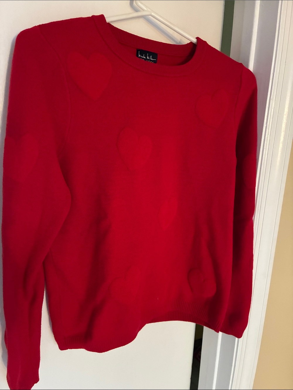 Nicole Miller Red Heart Jacquard Crewneck Sweater